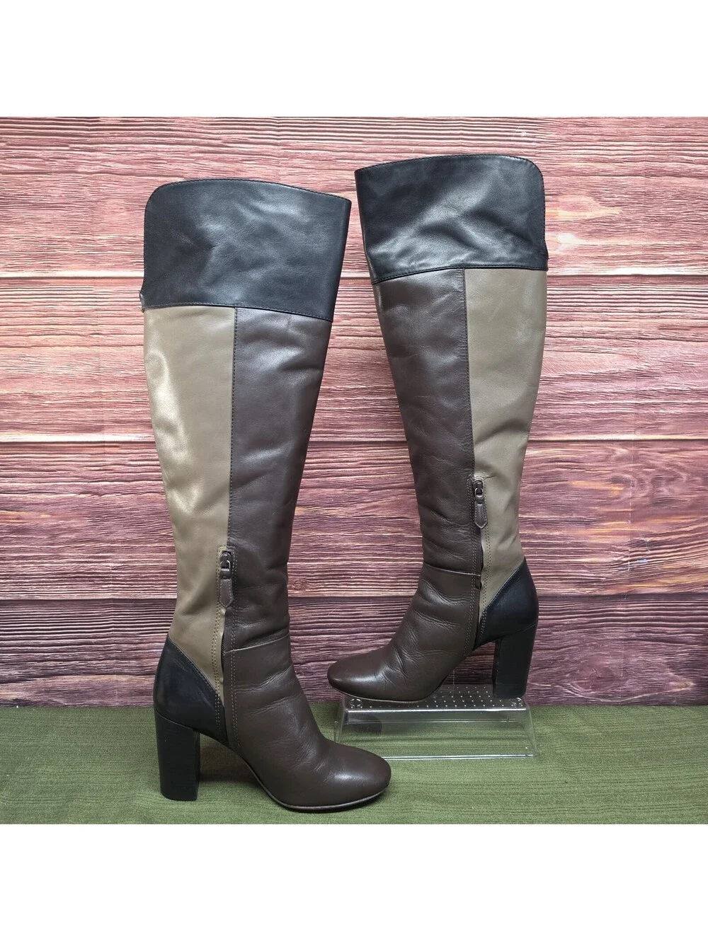 Tory Burch Bowie Over the Knee Boots 8.5 Brown Tan Leather Block Heel